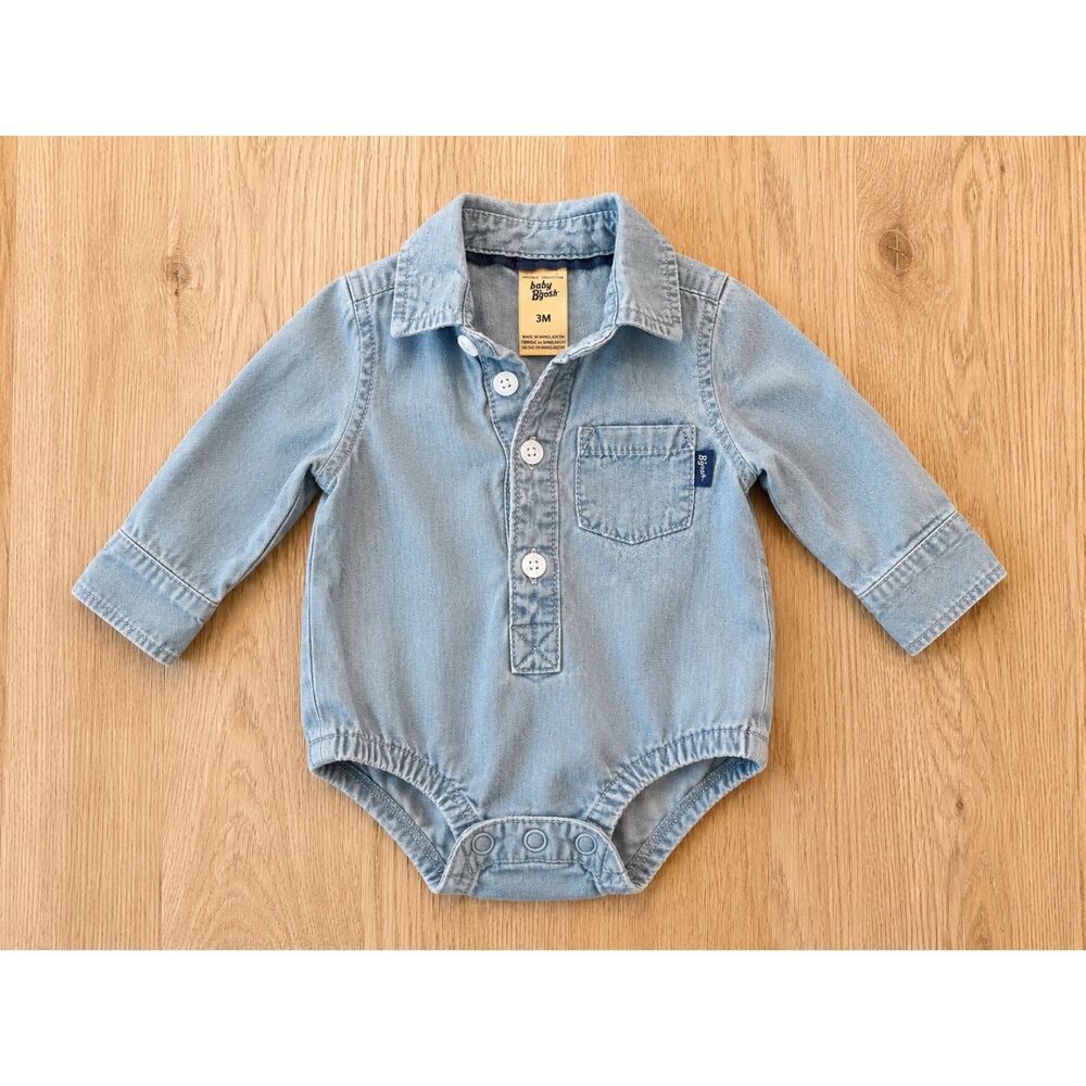 Baby B'gosh Chambray Collared Bodysuit 3M GUC Button Front